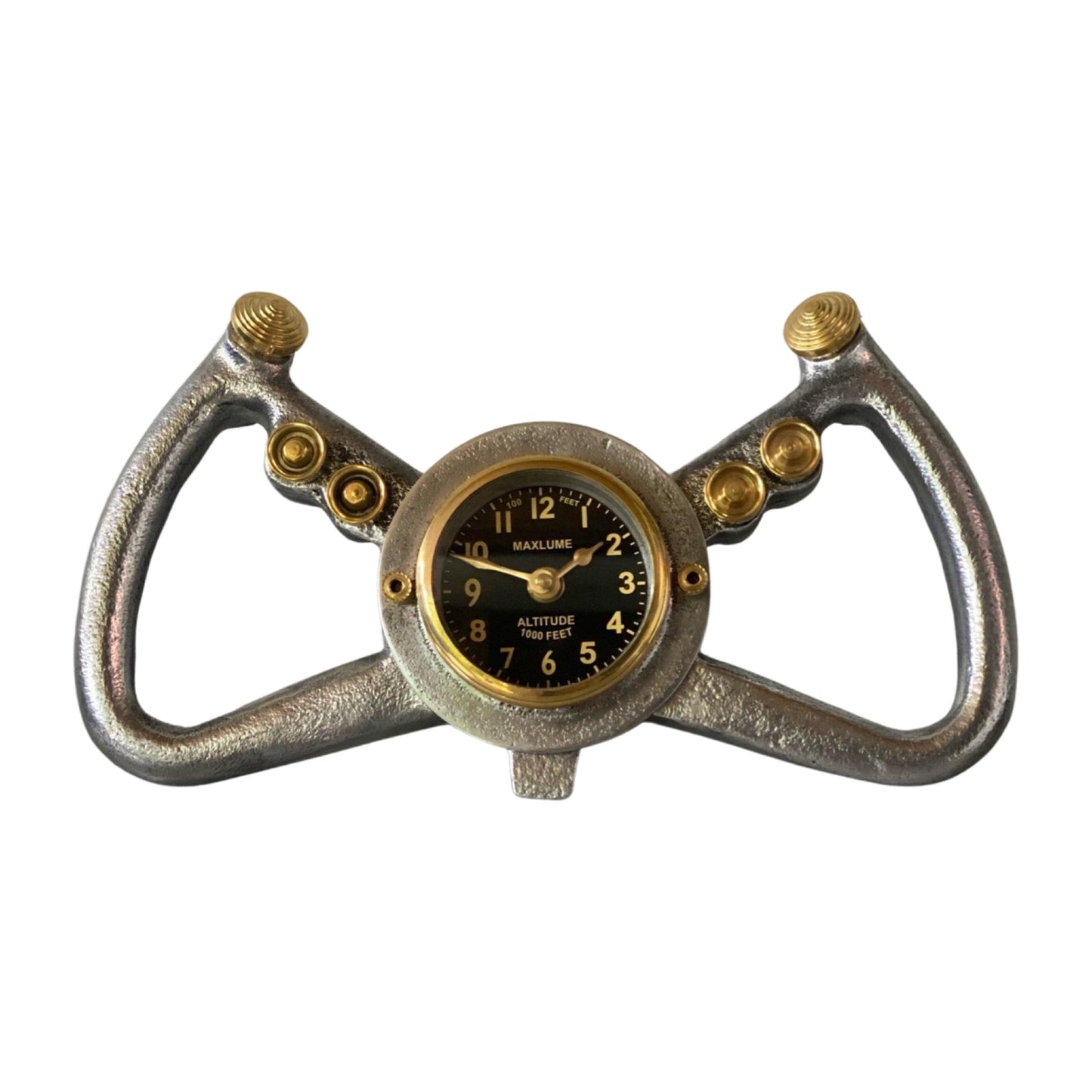 Cockpit Pilots Yoke Aviator Solid Brass Ships Clock Compass Nautical Vintage Industrial Pilot Decor