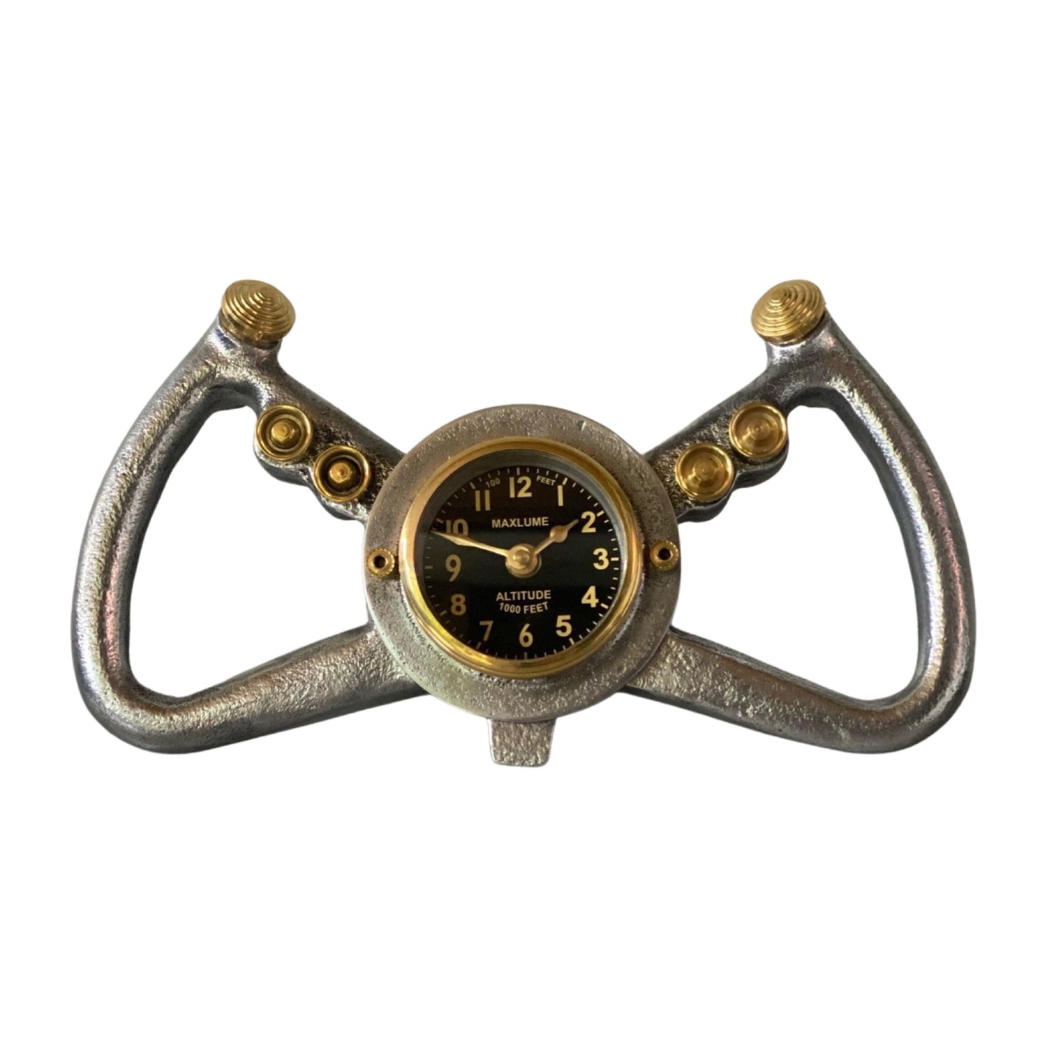 Cockpit Pilots Yoke Aviator Solid Brass Ships Clock Compass Nautical Vintage Industrial Pilot Decor