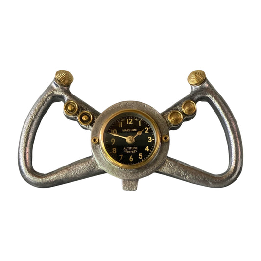 Cockpit Pilots Yoke Aviator Solid Brass Ships Clock Compass Nautical Vintage Industrial Pilot Decor