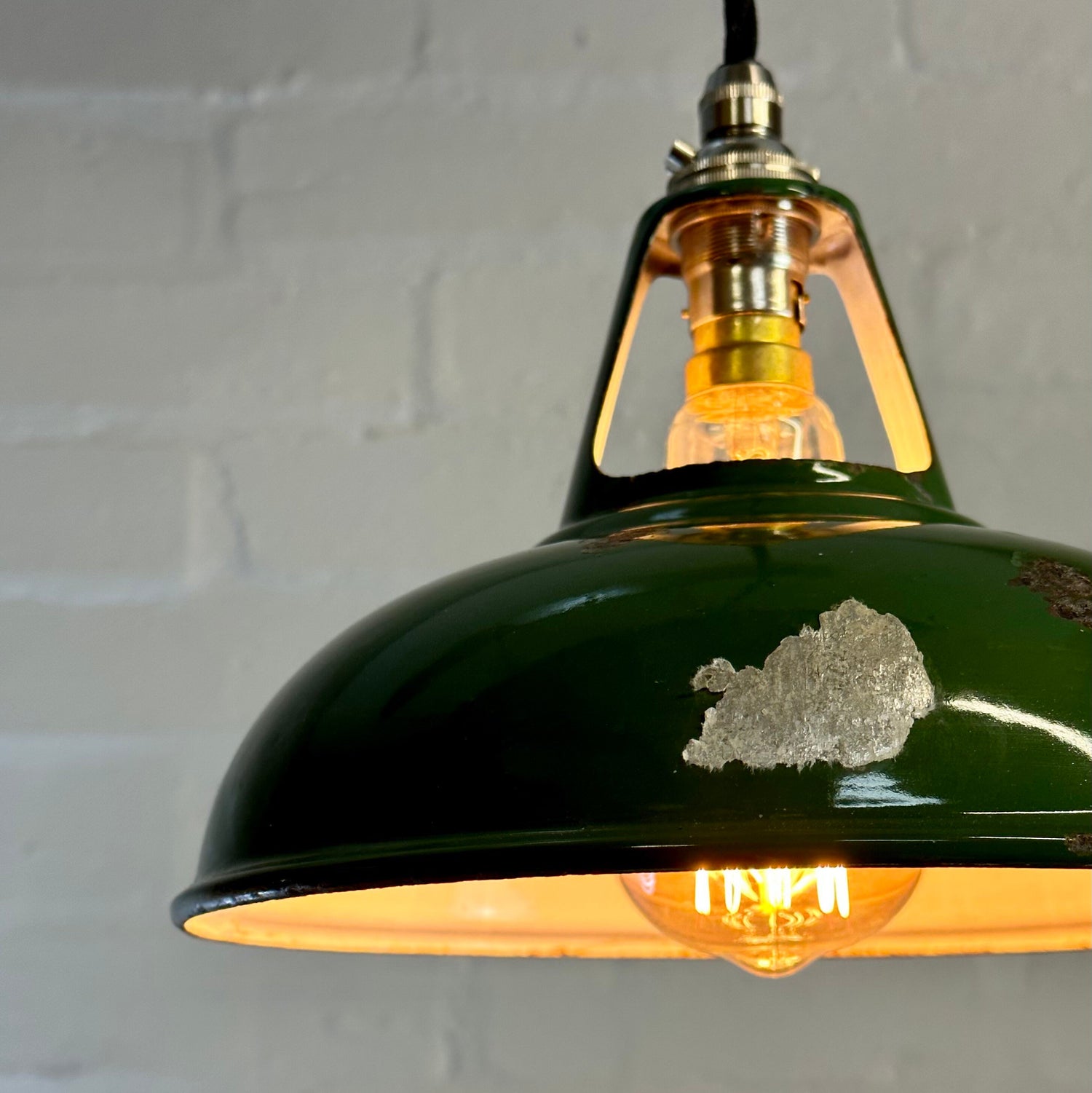 Geniune Green Solid Coolicon 1932 Shade Pendant Set Light | Ceiling Dining Room | Antique Restored | Kitchen Table | Vintage Filament Bulb