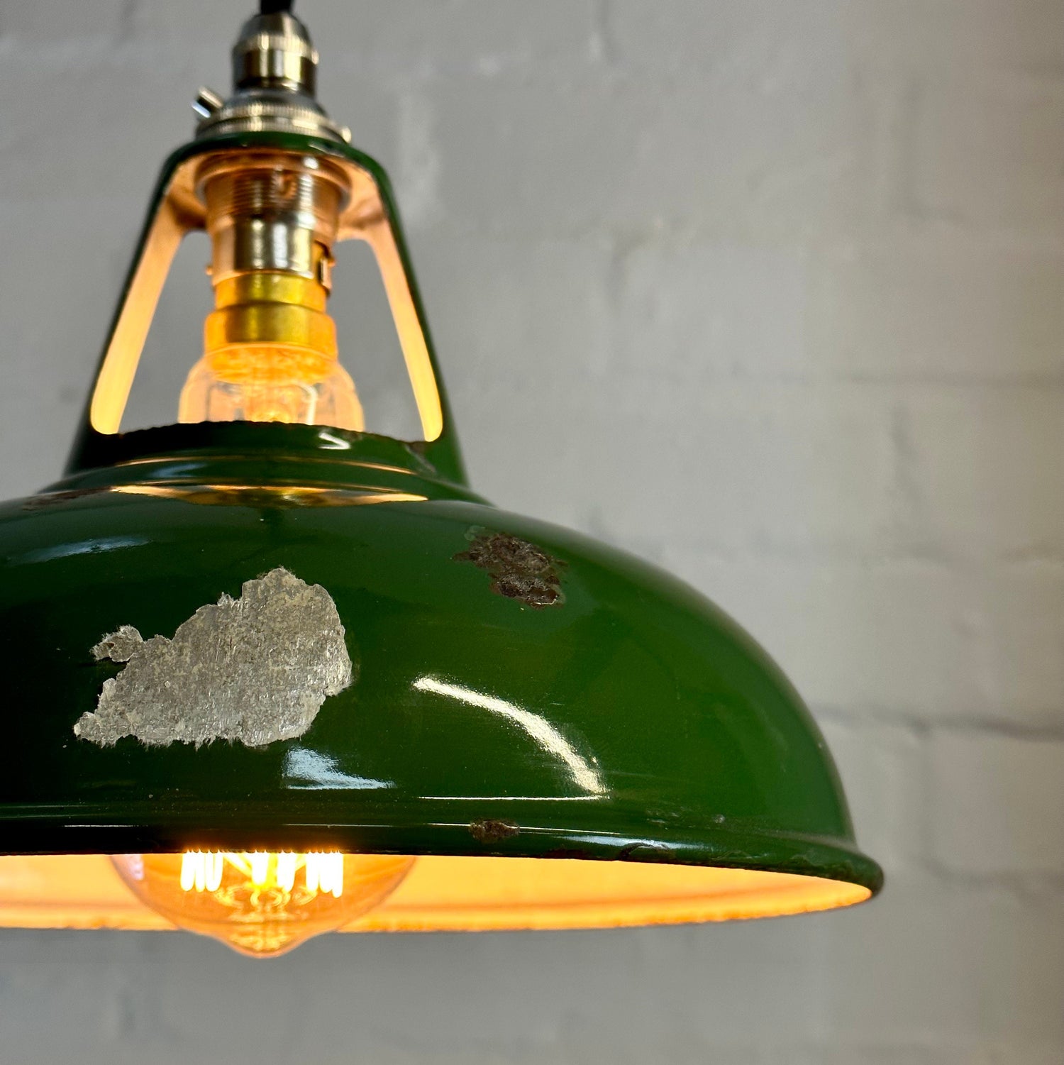 Geniune Green Solid Coolicon 1932 Shade Pendant Set Light | Ceiling Dining Room | Antique Restored | Kitchen Table | Vintage Filament Bulb