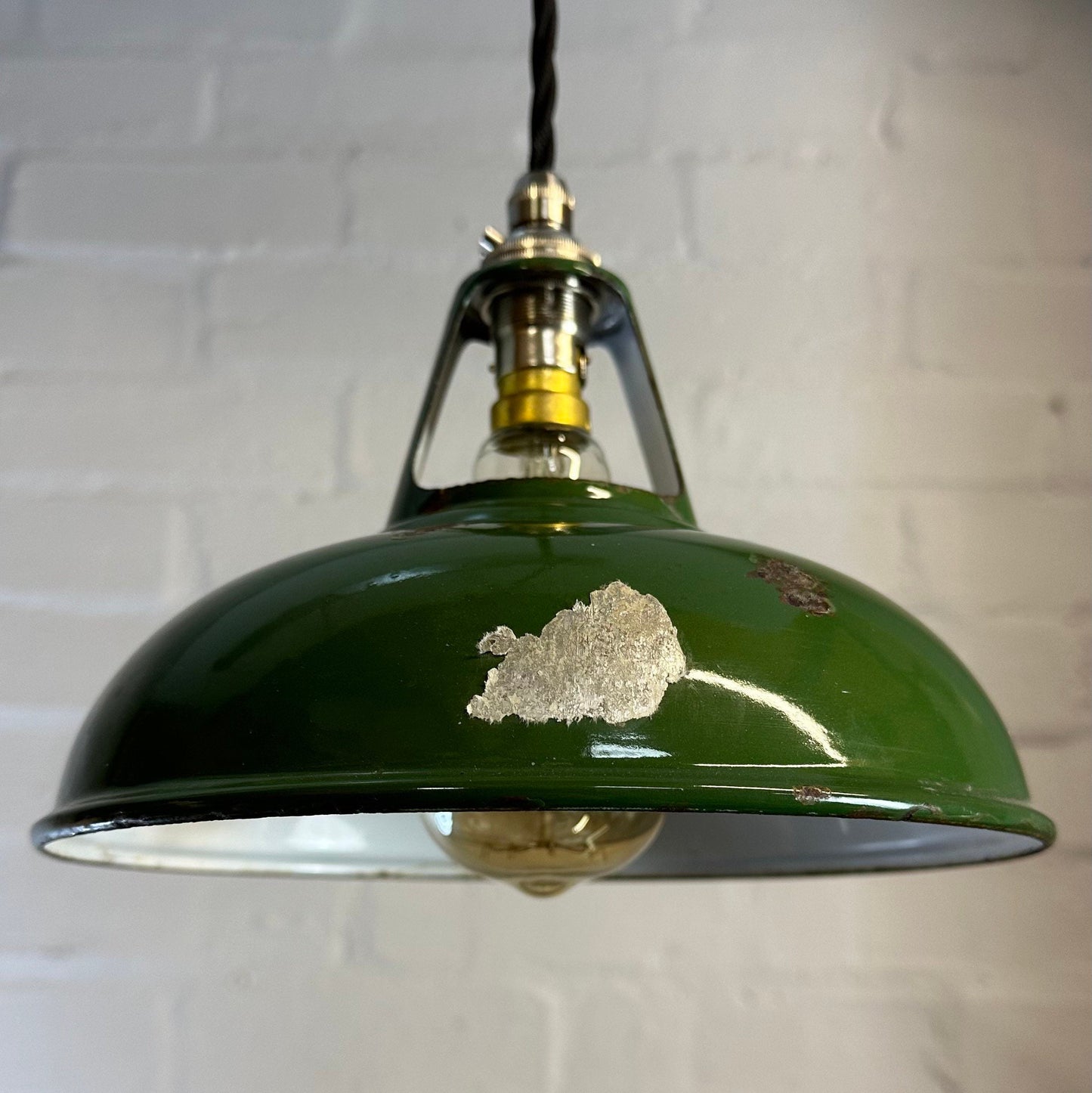 Geniune Green Solid Coolicon 1932 Shade Pendant Set Light | Ceiling Dining Room | Antique Restored | Kitchen Table | Vintage Filament Bulb
