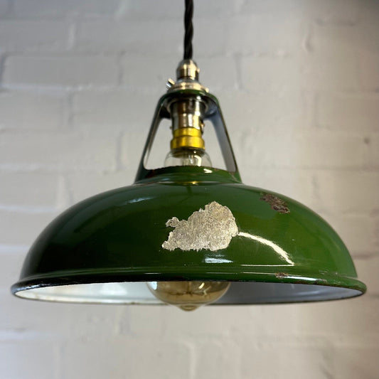 Geniune Green Solid Coolicon 1932 Shade Pendant Set Light | Ceiling Dining Room | Antique Restored | Kitchen Table | Vintage Filament Bulb