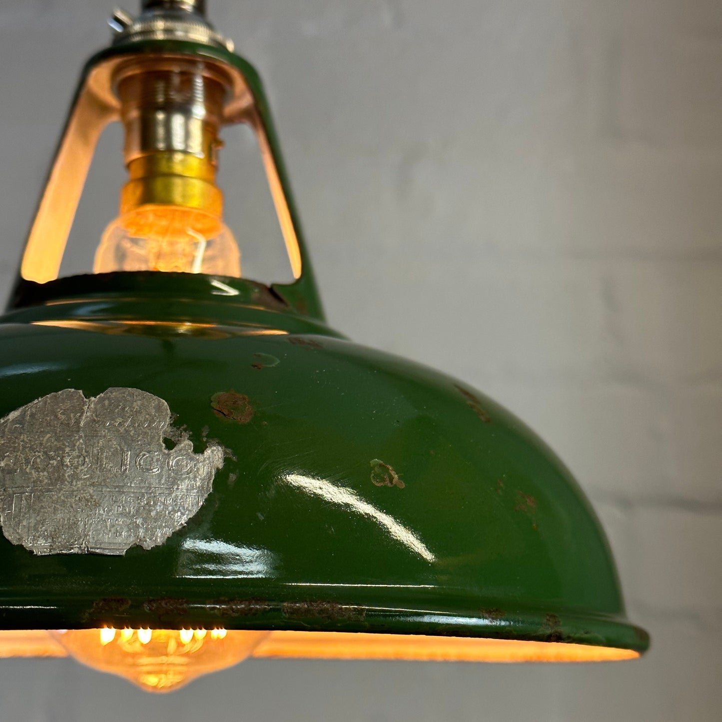 Geniune Green Solid Coolicon 1932 Shade Pendant Set Light | Ceiling Dining Room | Antique Restored | Kitchen Table | Vintage Filament Bulb