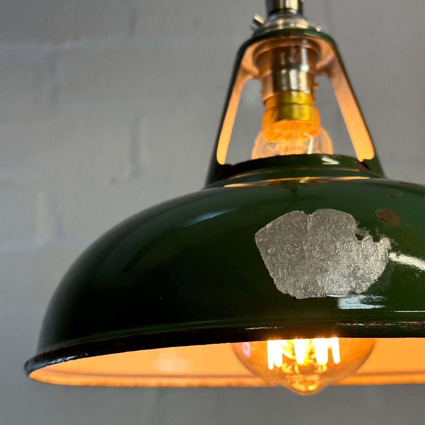 Geniune Green Solid Coolicon 1932 Shade Pendant Set Light | Ceiling Dining Room | Antique Restored | Kitchen Table | Vintage Filament Bulb