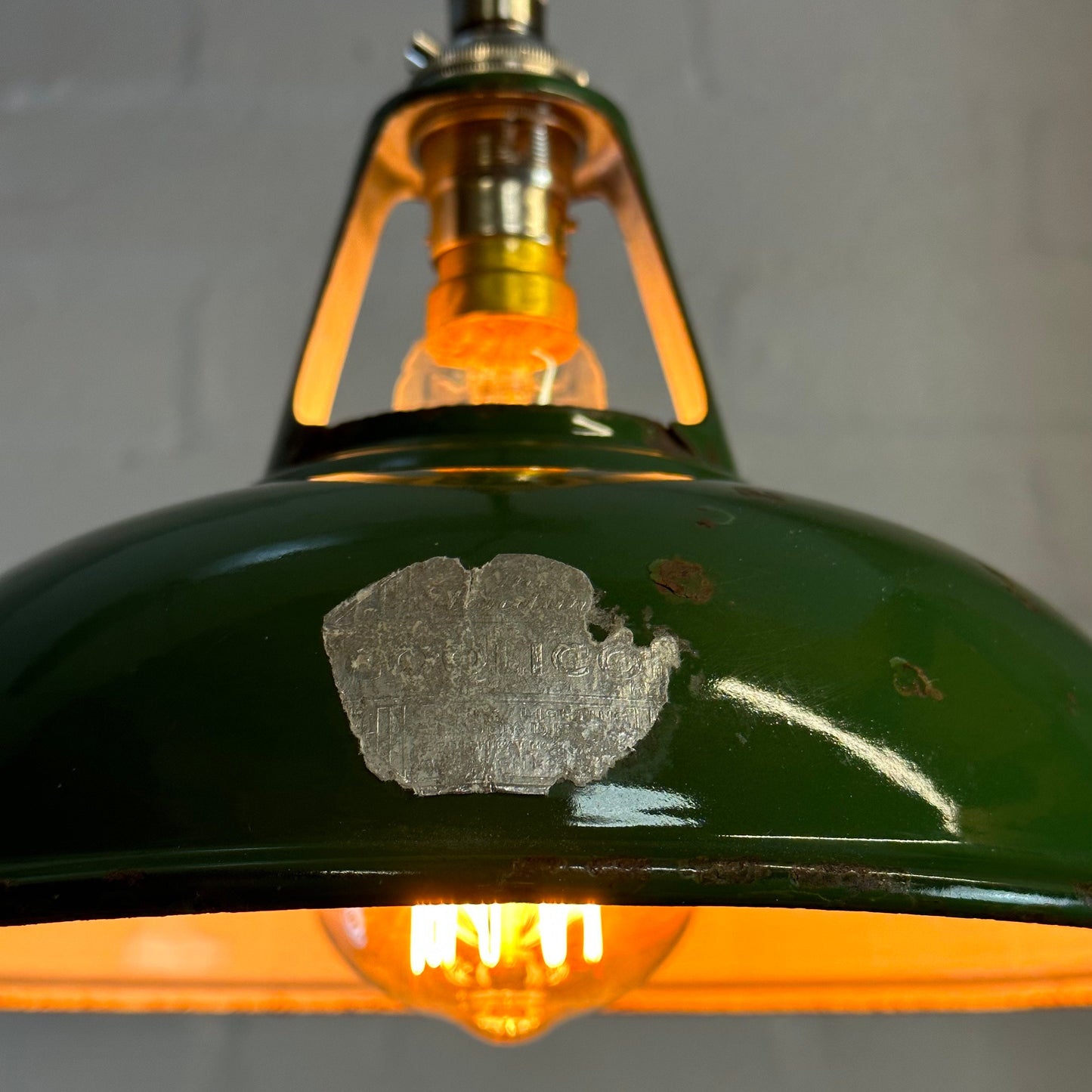 Geniune Green Solid Coolicon 1932 Shade Pendant Set Light | Ceiling Dining Room | Antique Restored | Kitchen Table | Vintage Filament Bulb