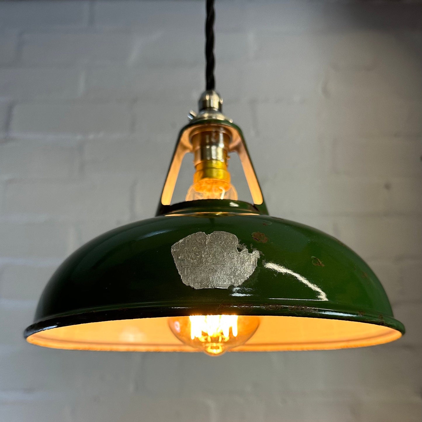 Geniune Green Solid Coolicon 1932 Shade Pendant Set Light | Ceiling Dining Room | Antique Restored | Kitchen Table | Vintage Filament Bulb