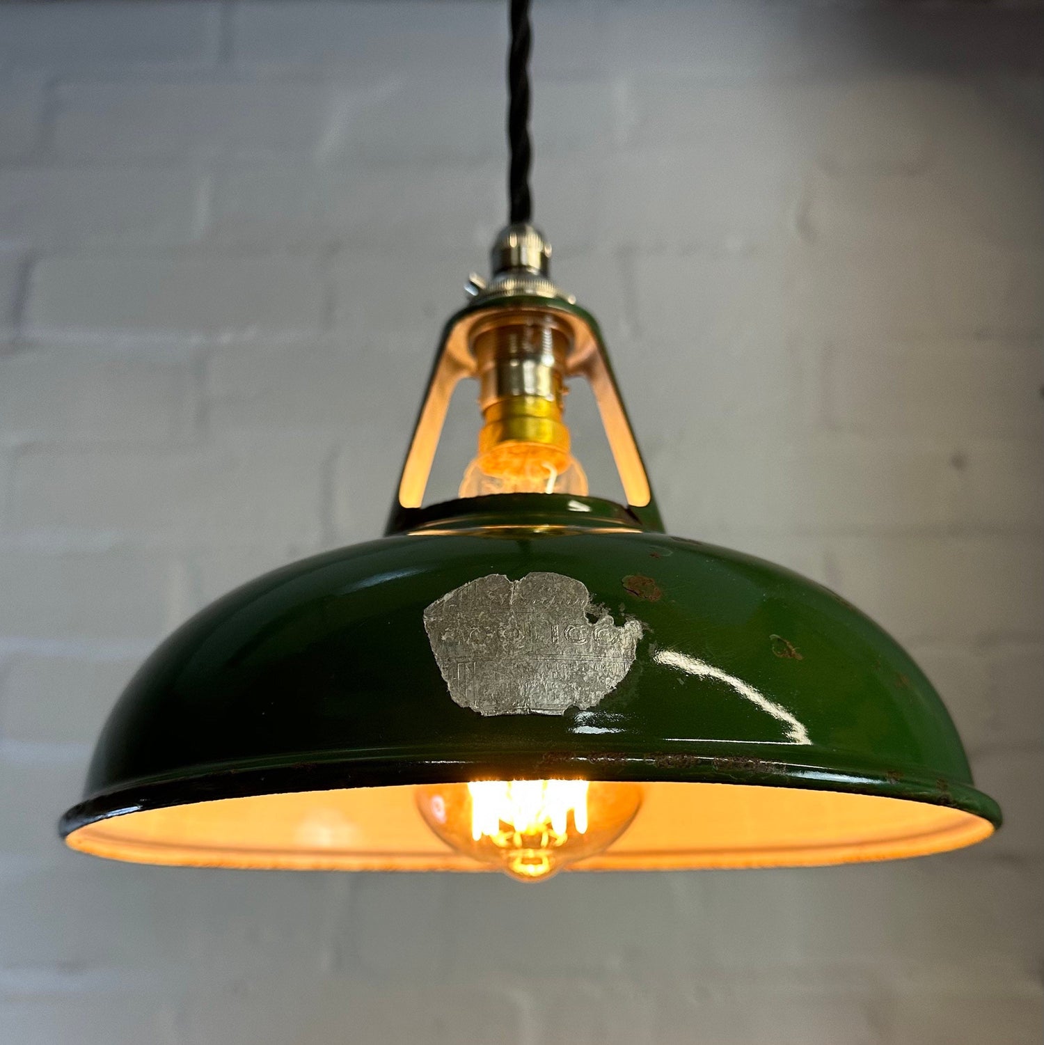 Geniune Green Solid Coolicon 1932 Shade Pendant Set Light | Ceiling Dining Room | Antique Restored | Kitchen Table | Vintage Filament Bulb