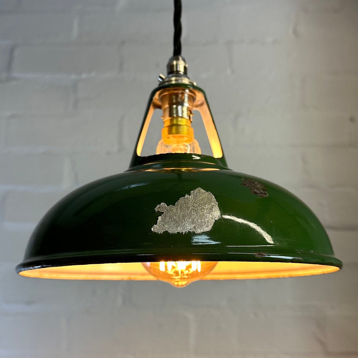 Geniune Green Solid Coolicon 1932 Shade Pendant Set Light | Ceiling Dining Room | Antique Restored | Kitchen Table | Vintage Filament Bulb