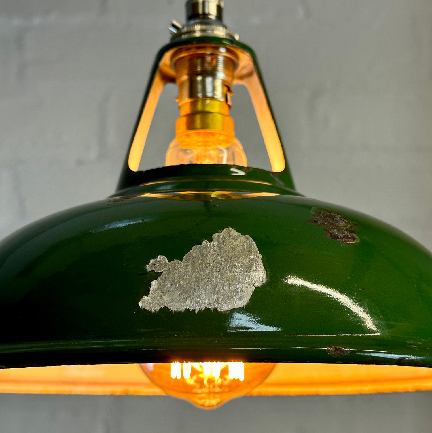 Geniune Green Solid Coolicon 1932 Shade Pendant Set Light | Ceiling Dining Room | Antique Restored | Kitchen Table | Vintage Filament Bulb