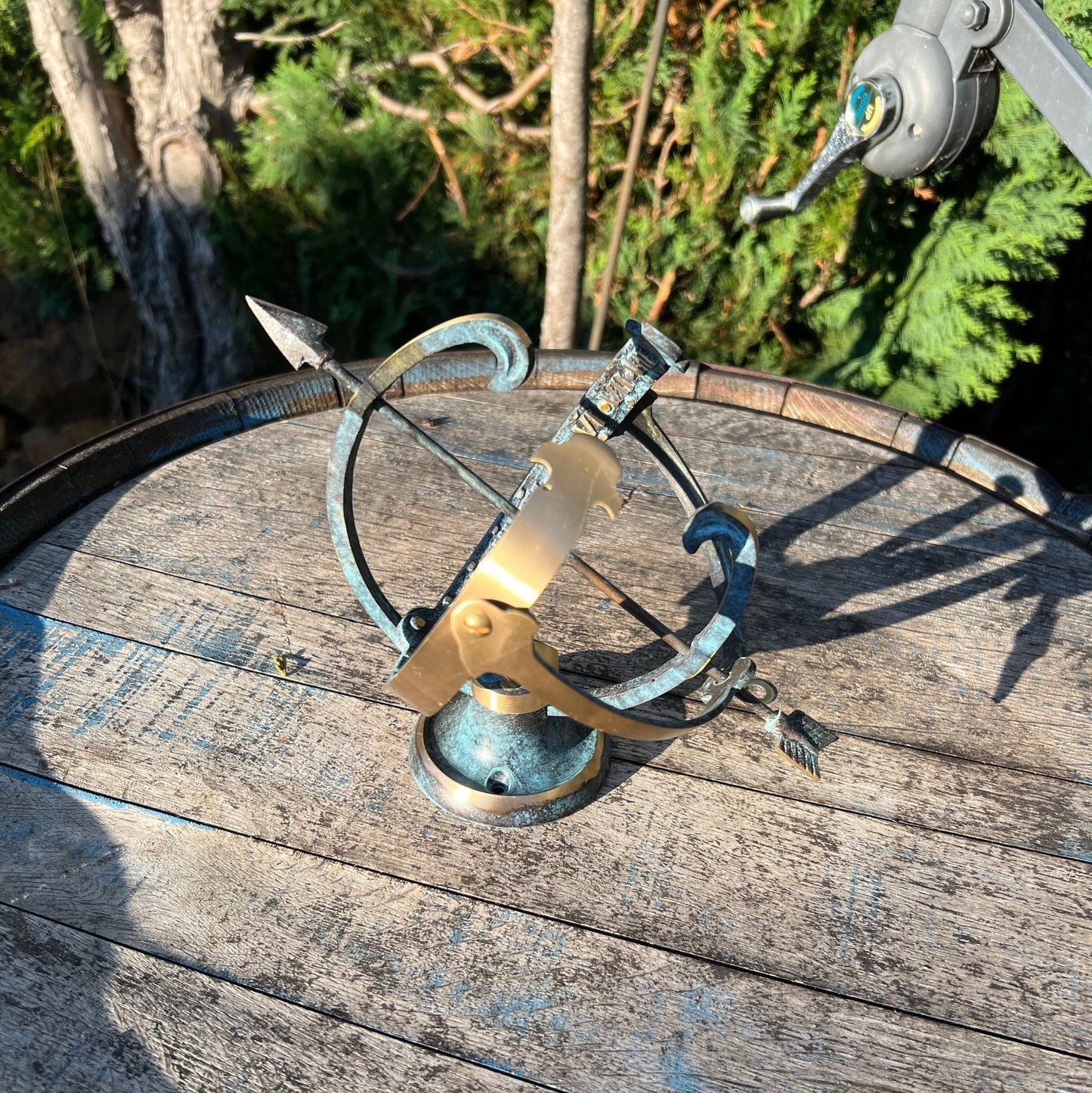 Armillary Medium Sphere Sundial Solid Brass and Verdigris Patina Bronze Sculpture Sun Dial Watch Clock ~ Maxlume