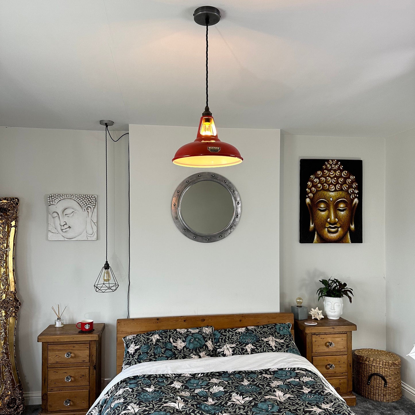 Cawston - British Red Slotted Lampshade Pendant Set Light *Worn* - 11 Inch