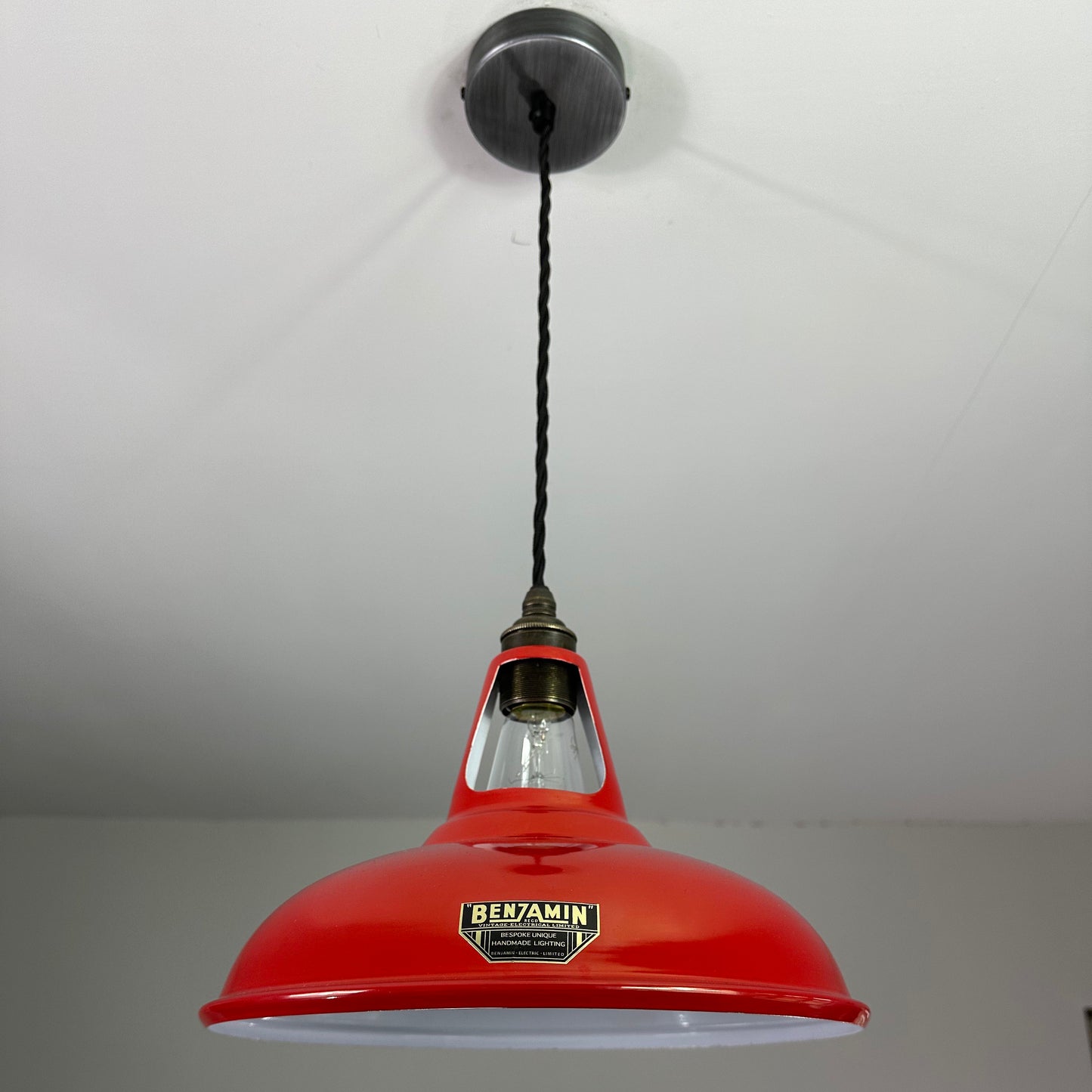 Cawston - British Red Slotted Lampshade Pendant Set Light *Worn* - 11 Inch
