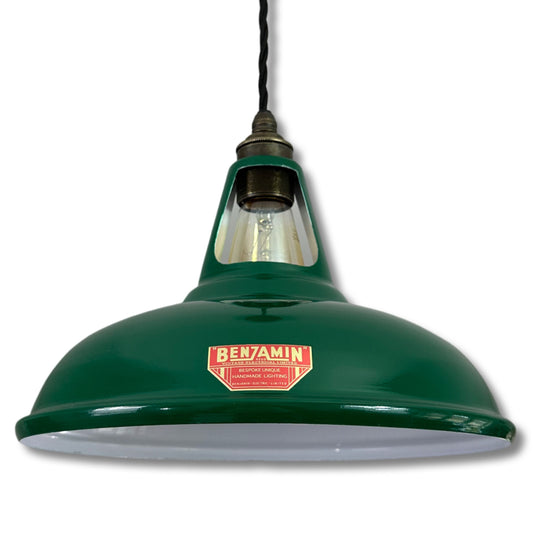 Cawston - Original Green Slotted Lampshade Limited Edition Red Label Design Pendant Set Light *Worn* - 11 Inch