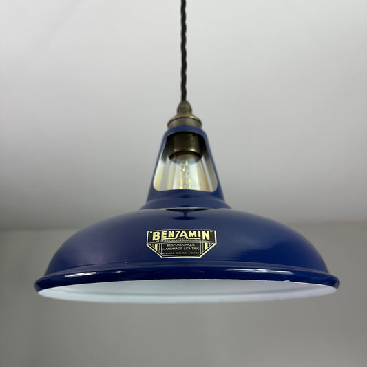 Cawston - Royal Blue Slotted Lampshade Pendant Set Light *Worn* - 11 Inch