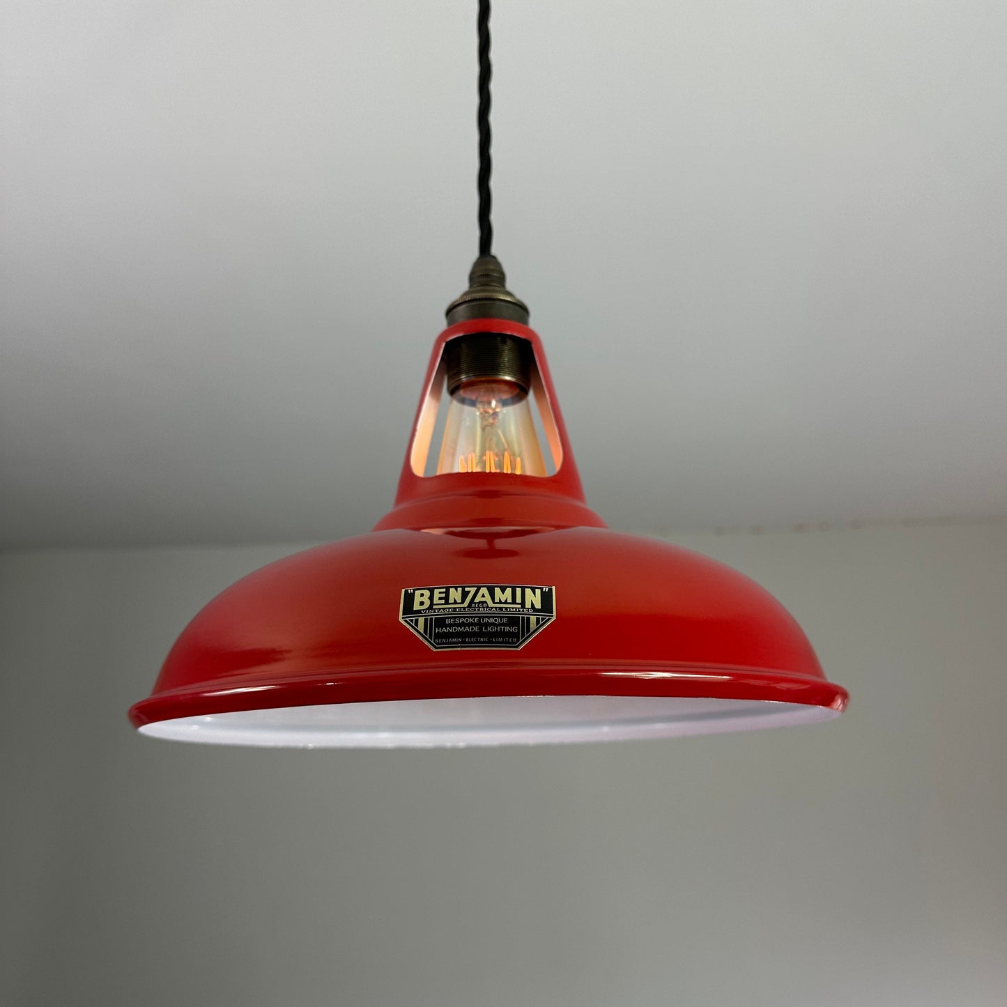 Cawston - British Red Slotted Lampshade Pendant Set Light *Worn* - 11 Inch