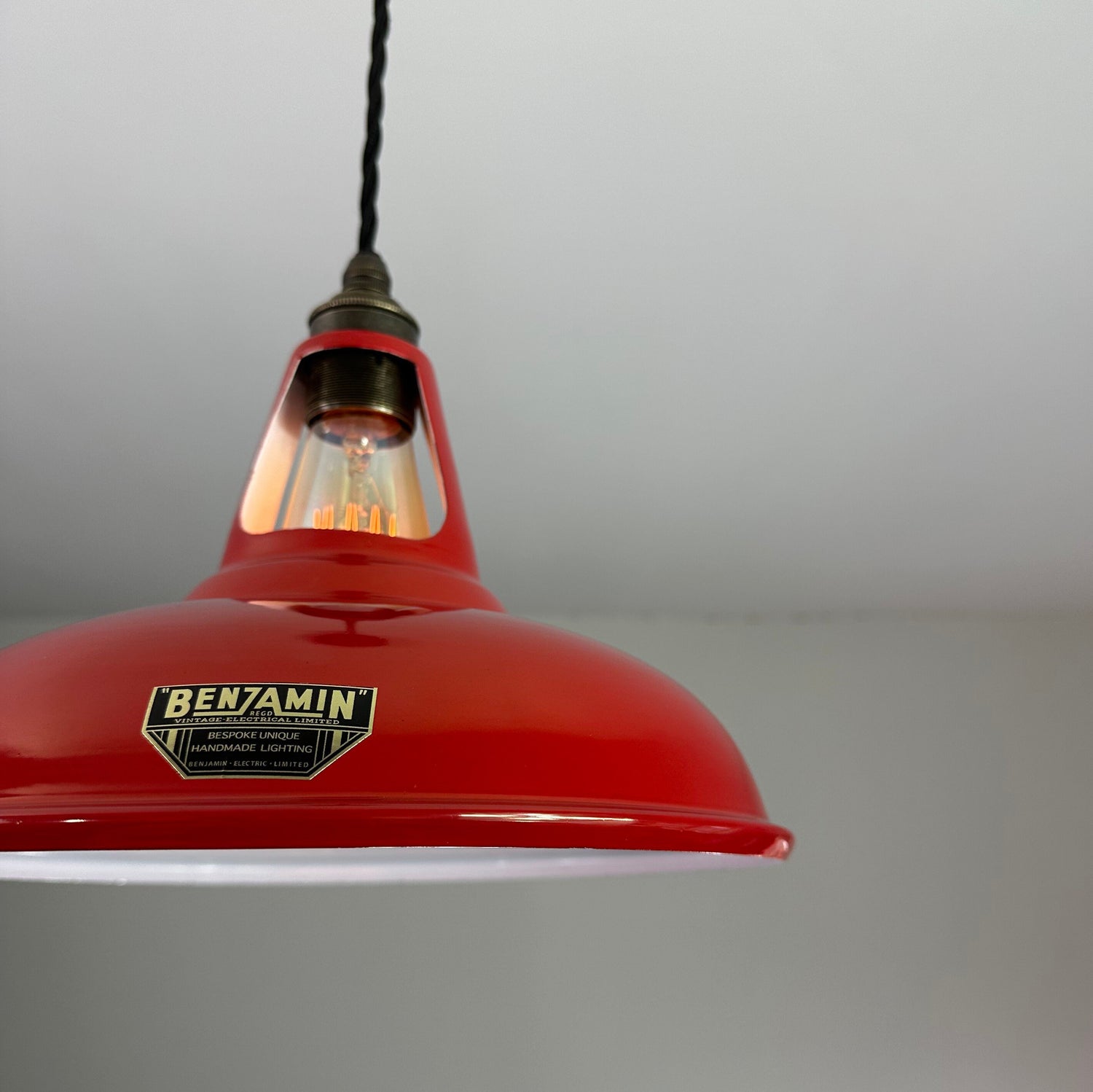 Cawston - British Red Slotted Lampshade Pendant Set Light *Worn* - 11 Inch