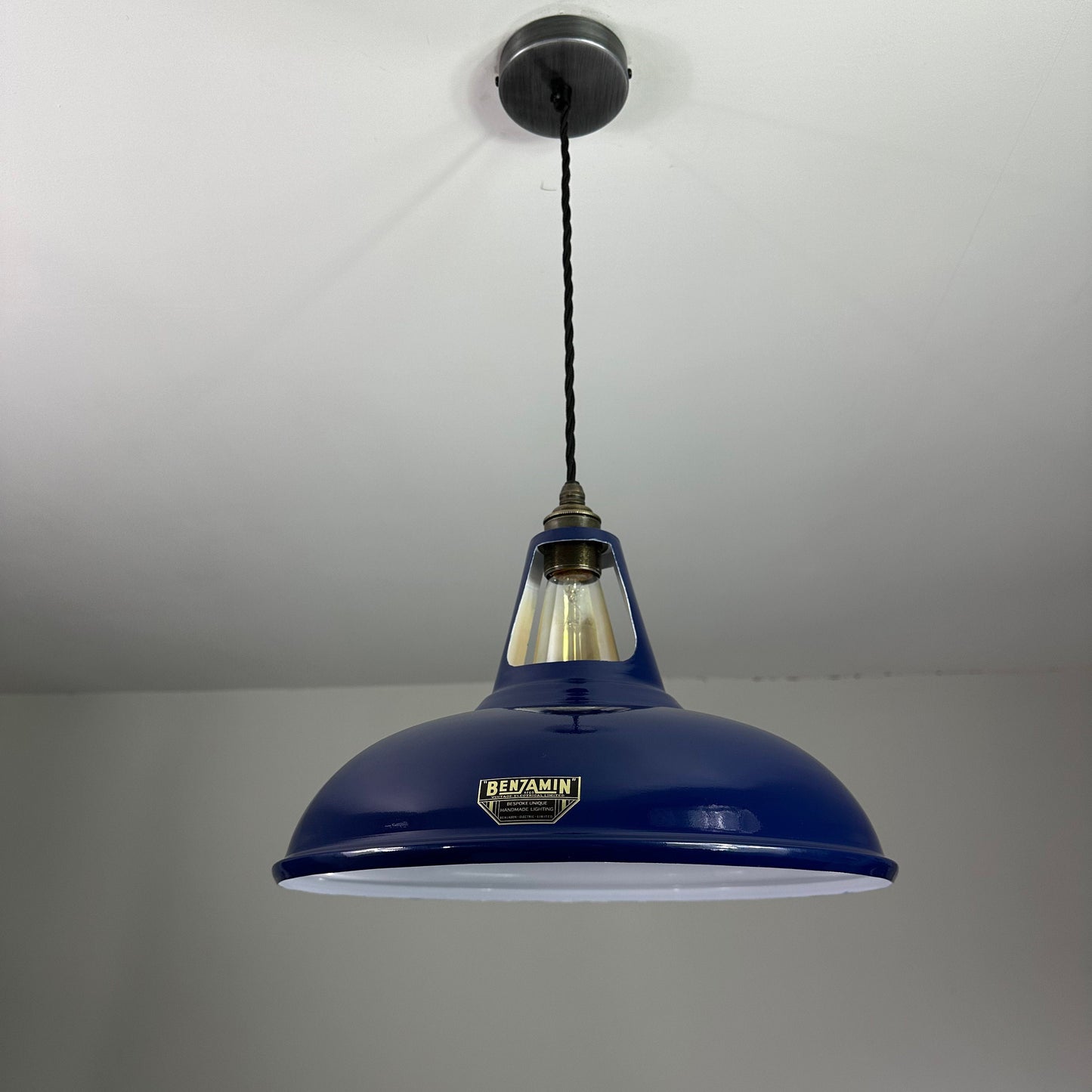 Cawston XL - Royal Blue Slotted Lampshade Pendant Set Light *Worn* - 14 Inch
