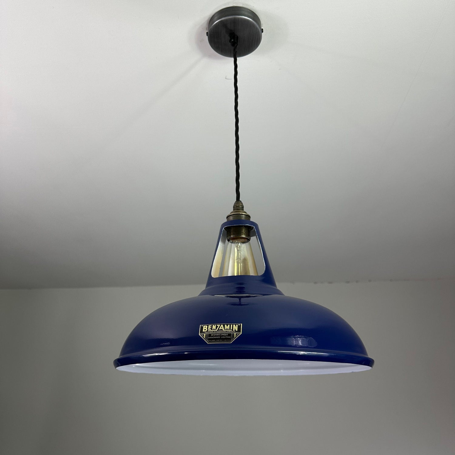 Cawston XL - Royal Blue Slotted Lampshade Pendant Set Light *Worn* - 14 Inch