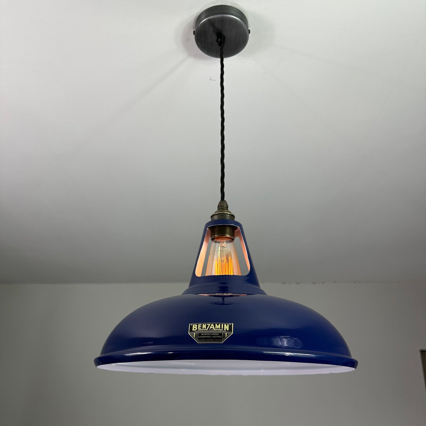 Cawston XL - Royal Blue Slotted Lampshade Pendant Set Light *Worn* - 14 Inch