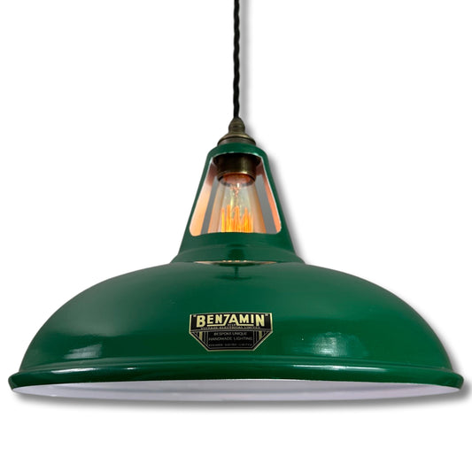 Cawston XL - Original Green Slotted Lampshade Pendant Set Light *Worn* - 14 Inch