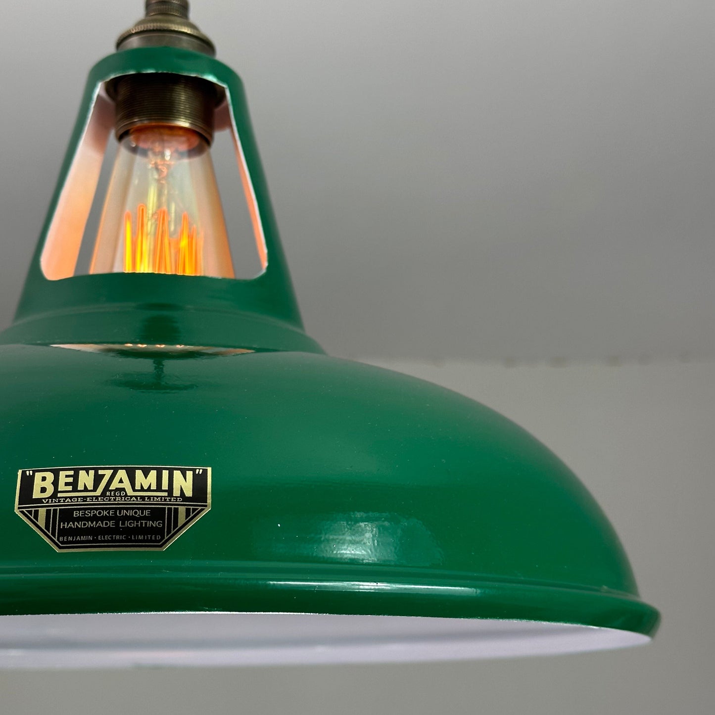 Cawston XL - Original Green Slotted Lampshade Pendant Set Light *Worn* - 14 Inch