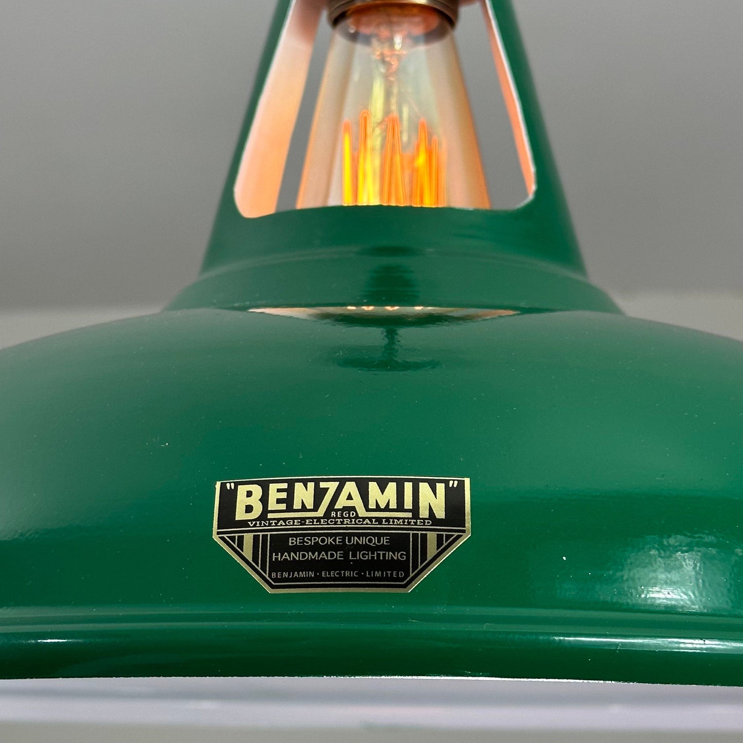 Cawston XL - Original Green Slotted Lampshade Pendant Set Light *Worn* - 14 Inch