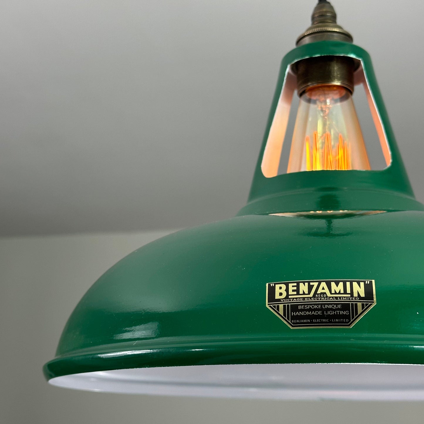 Cawston XL - Original Green Slotted Lampshade Pendant Set Light *Worn* - 14 Inch