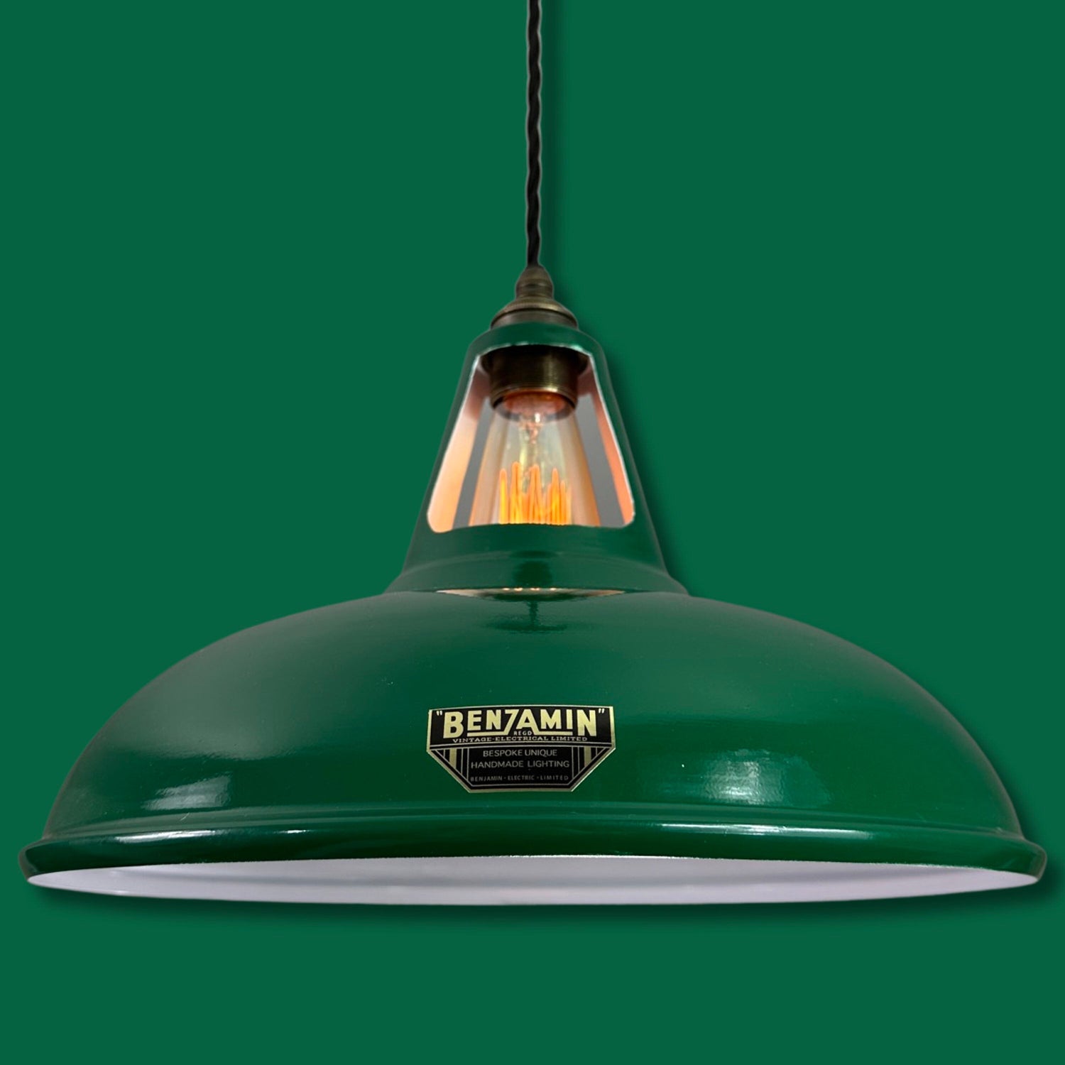 Cawston XL - Original Green Slotted Lampshade Pendant Set Light *Worn* - 14 Inch