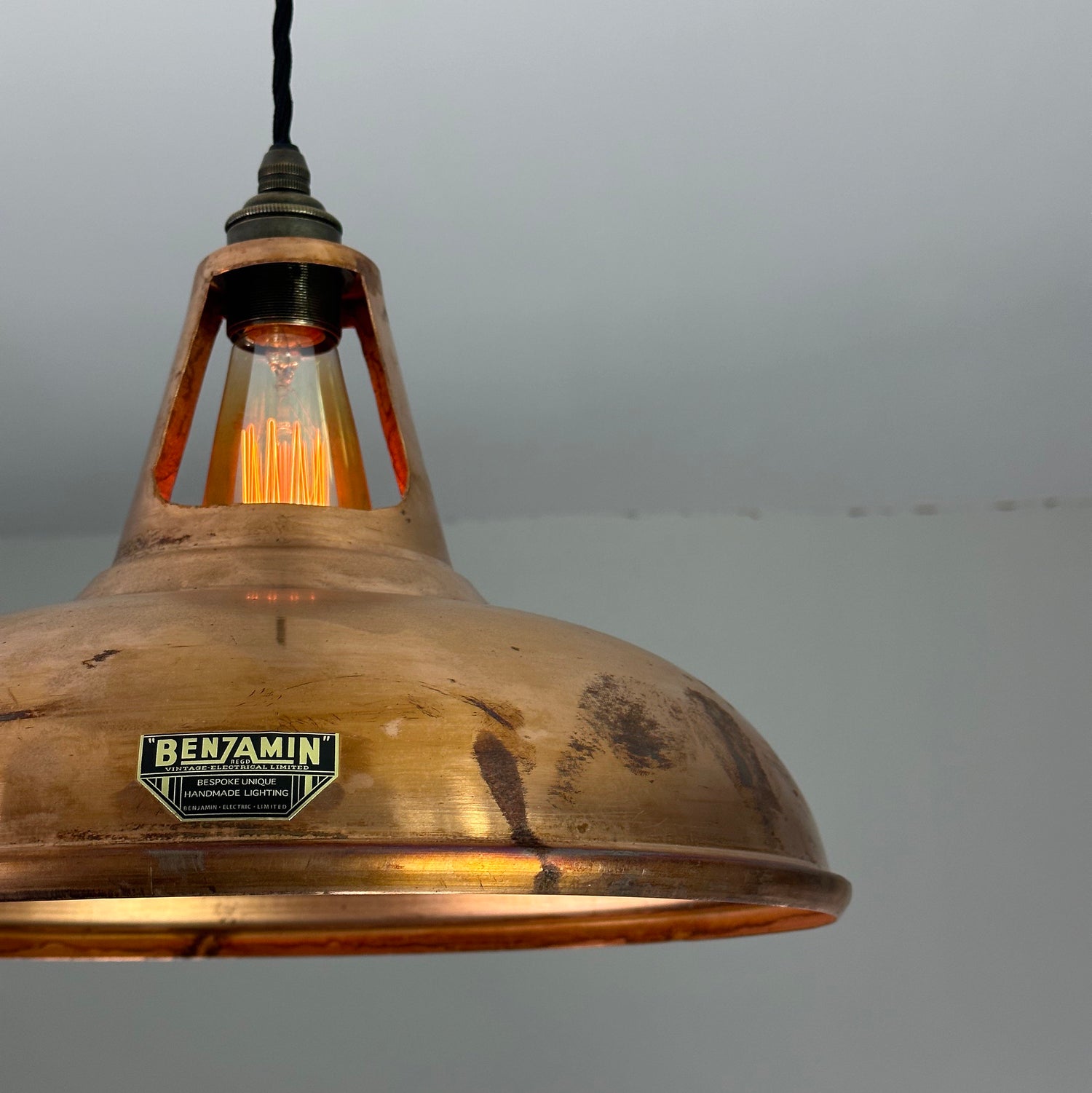 Cawston XL - Antique Copper Slotted Lampshade Pendant Set Light - 14 Inch