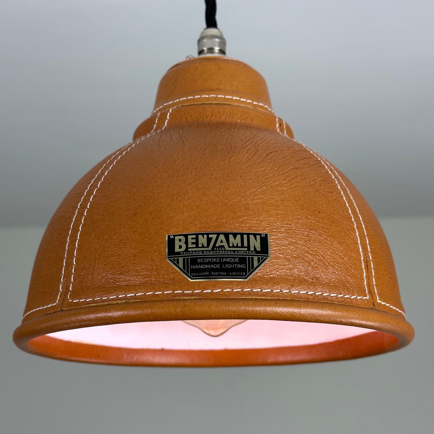 Trimingham ~ Real Genuine Leather Hand Stitched Solid Lampshade Pendant Set Light ~ 8.5 Inch