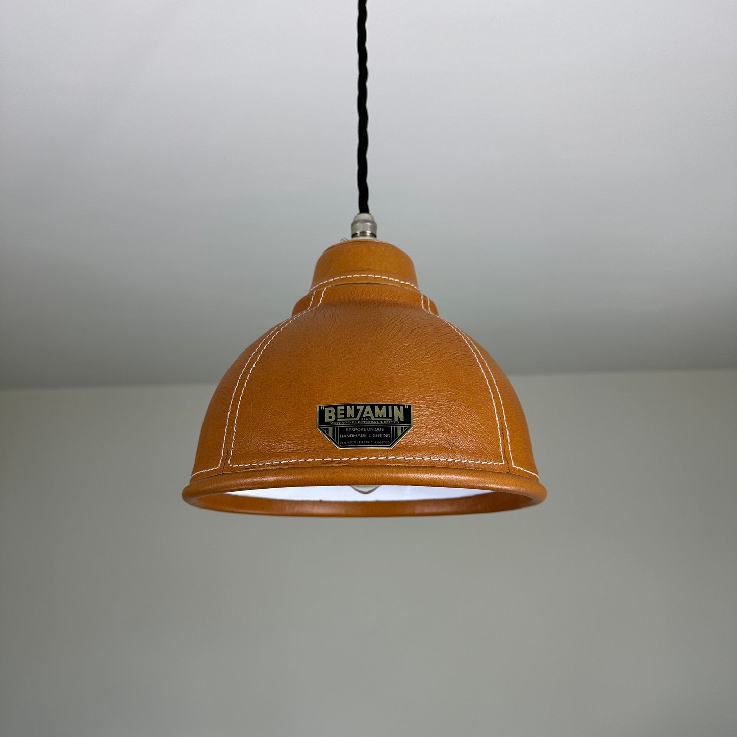 Trimingham ~ Real Genuine Leather Hand Stitched Solid Lampshade Pendant Set Light ~ 8.5 Inch