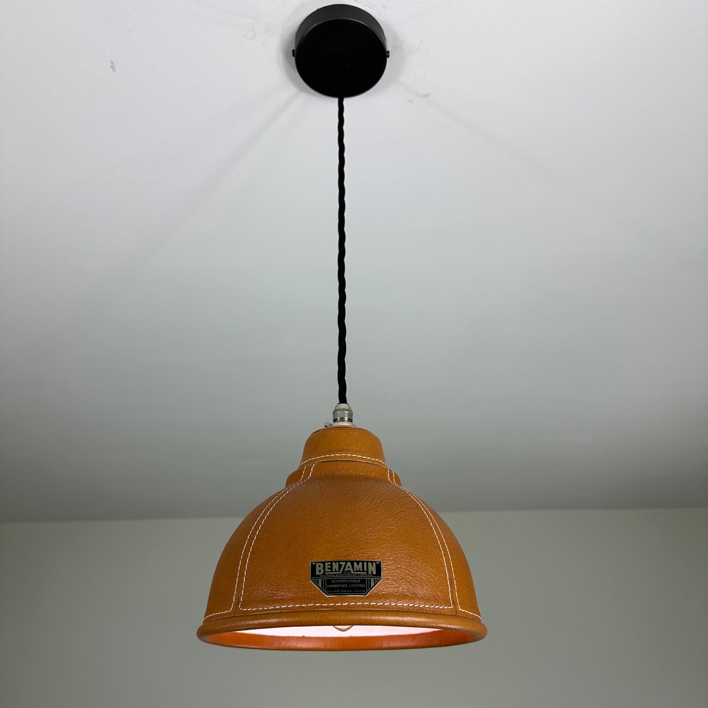 Trimingham ~ Real Genuine Leather Hand Stitched Solid Lampshade Pendant Set Light ~ 8.5 Inch