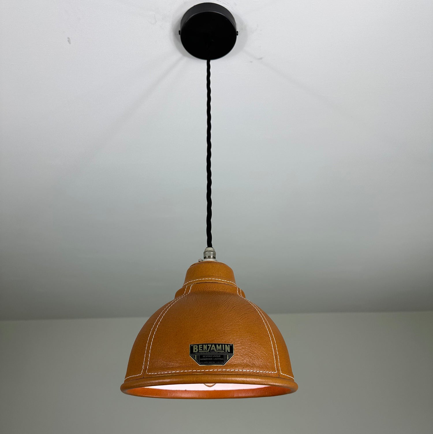 Trimingham ~ Real Genuine Leather Hand Stitched Solid Lampshade Pendant Set Light ~ 8.5 Inch