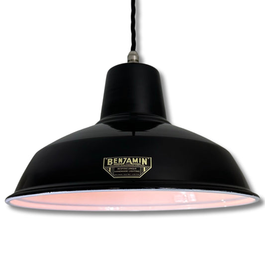 Filby ~ Midnight Black RLM Reflector Lampshade Pendant Set Light *Worn* ~ 12.5 Inch