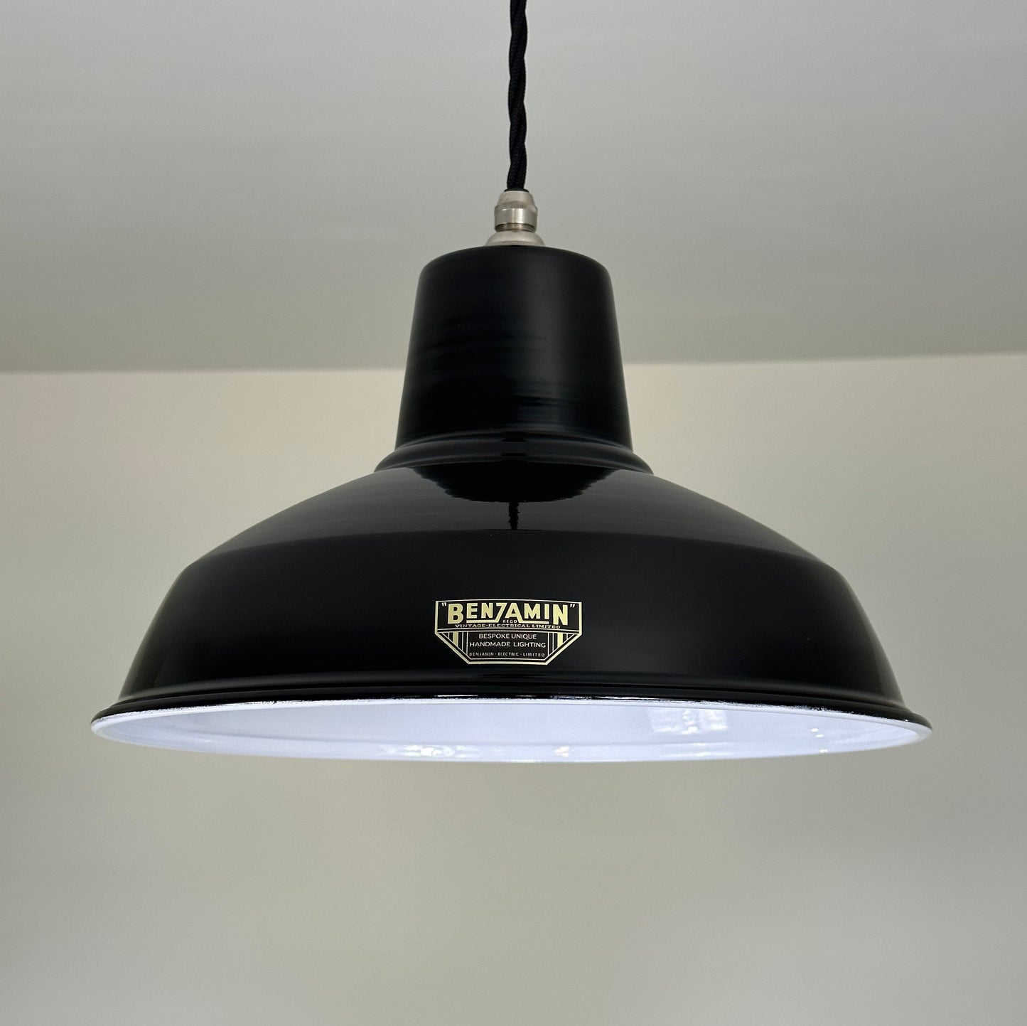 Filby ~ Midnight Black RLM Reflector Lampshade Pendant Set Light *Worn* ~ 12.5 Inch