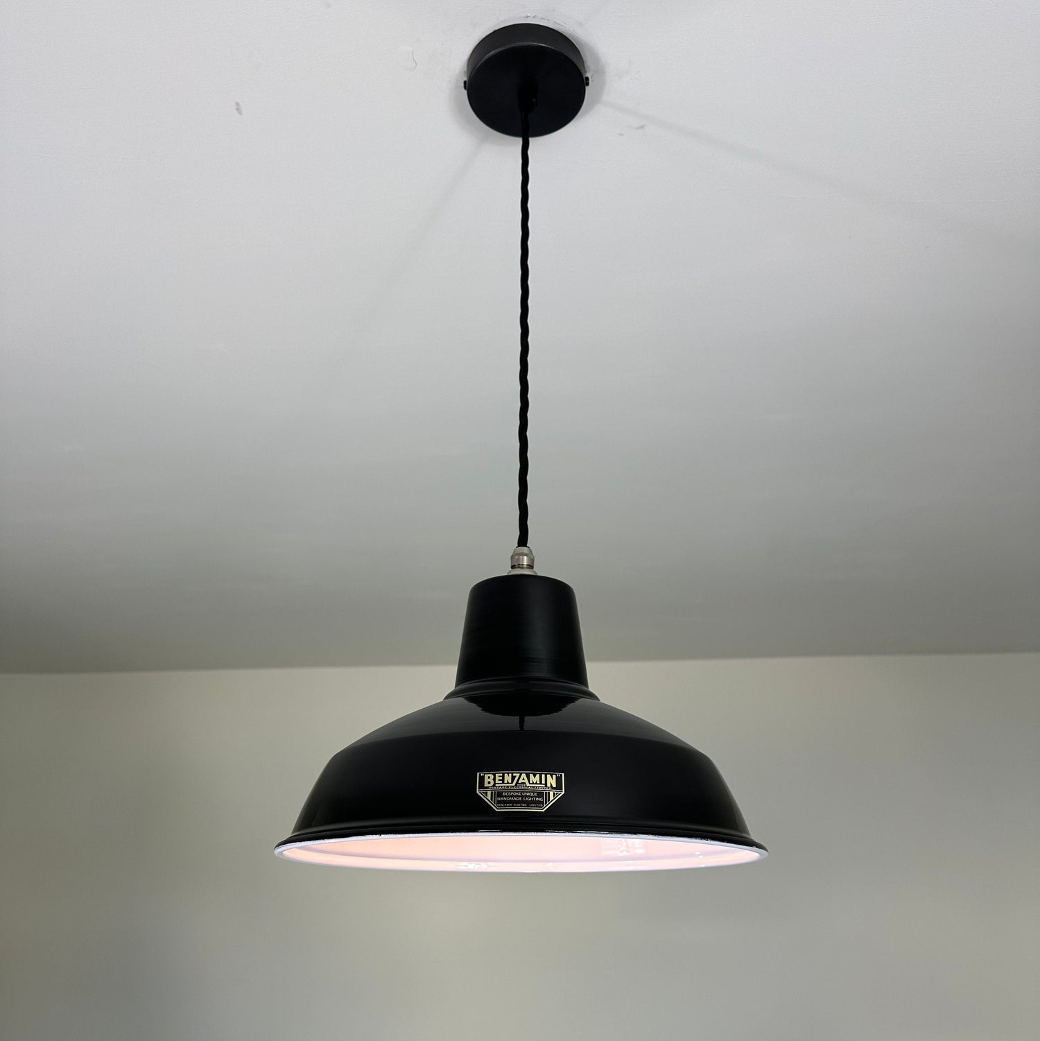 Filby ~ Midnight Black RLM Reflector Lampshade Pendant Set Light *Worn* ~ 12.5 Inch