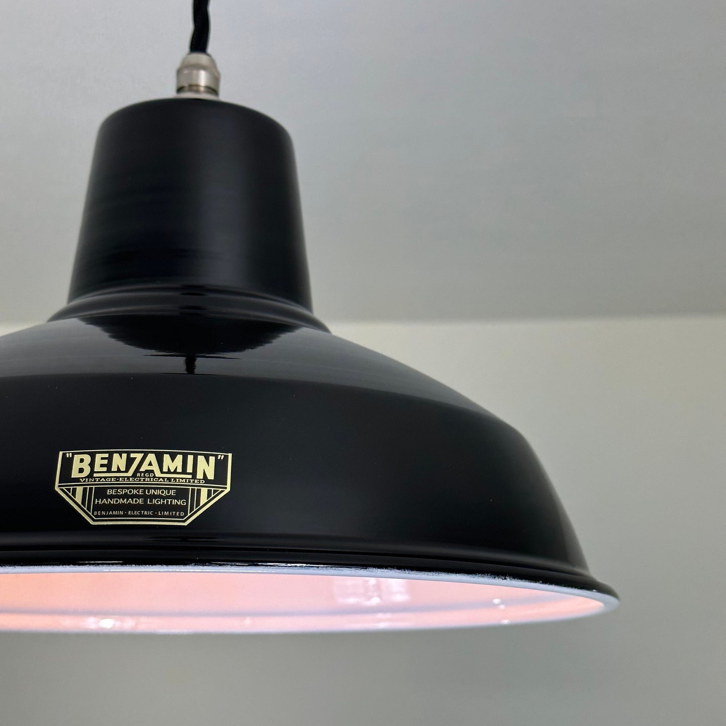 Filby ~ Midnight Black RLM Reflector Lampshade Pendant Set Light *Worn* ~ 12.5 Inch