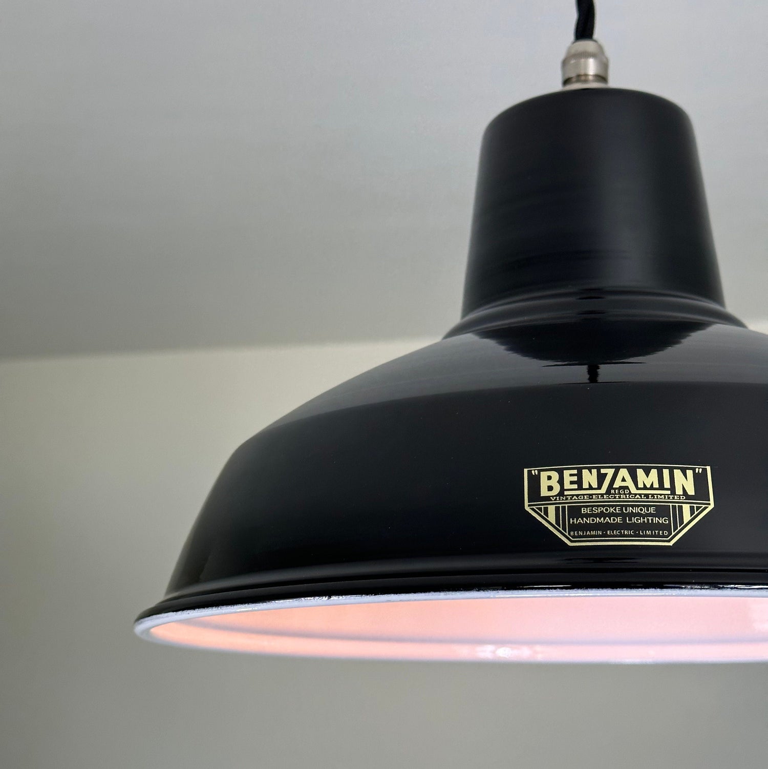 Filby ~ Midnight Black RLM Reflector Lampshade Pendant Set Light *Worn* ~ 12.5 Inch