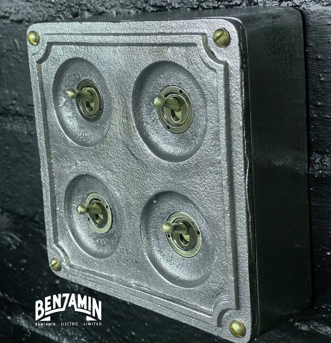 4 Gang 2 Way Solid Cast Metal Conduit Light Switch Industrial - BS EN Approved Vintage Crabtree 1950’s Style