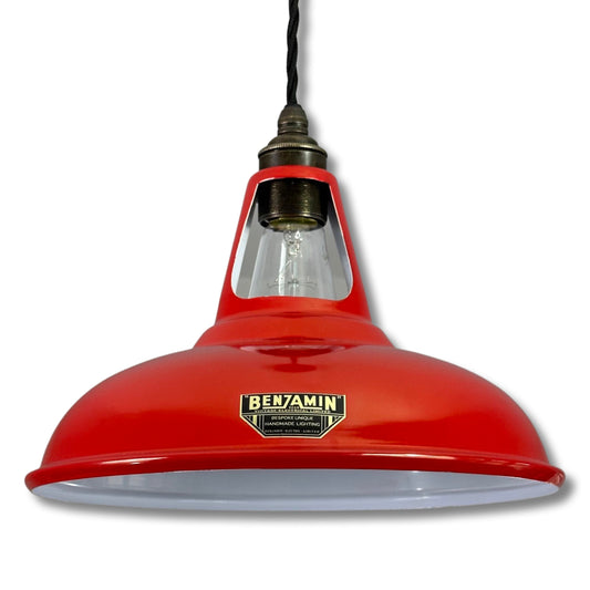 Cawston - British Red Slotted Lampshade Pendant Set Light *Worn* - 11 Inch