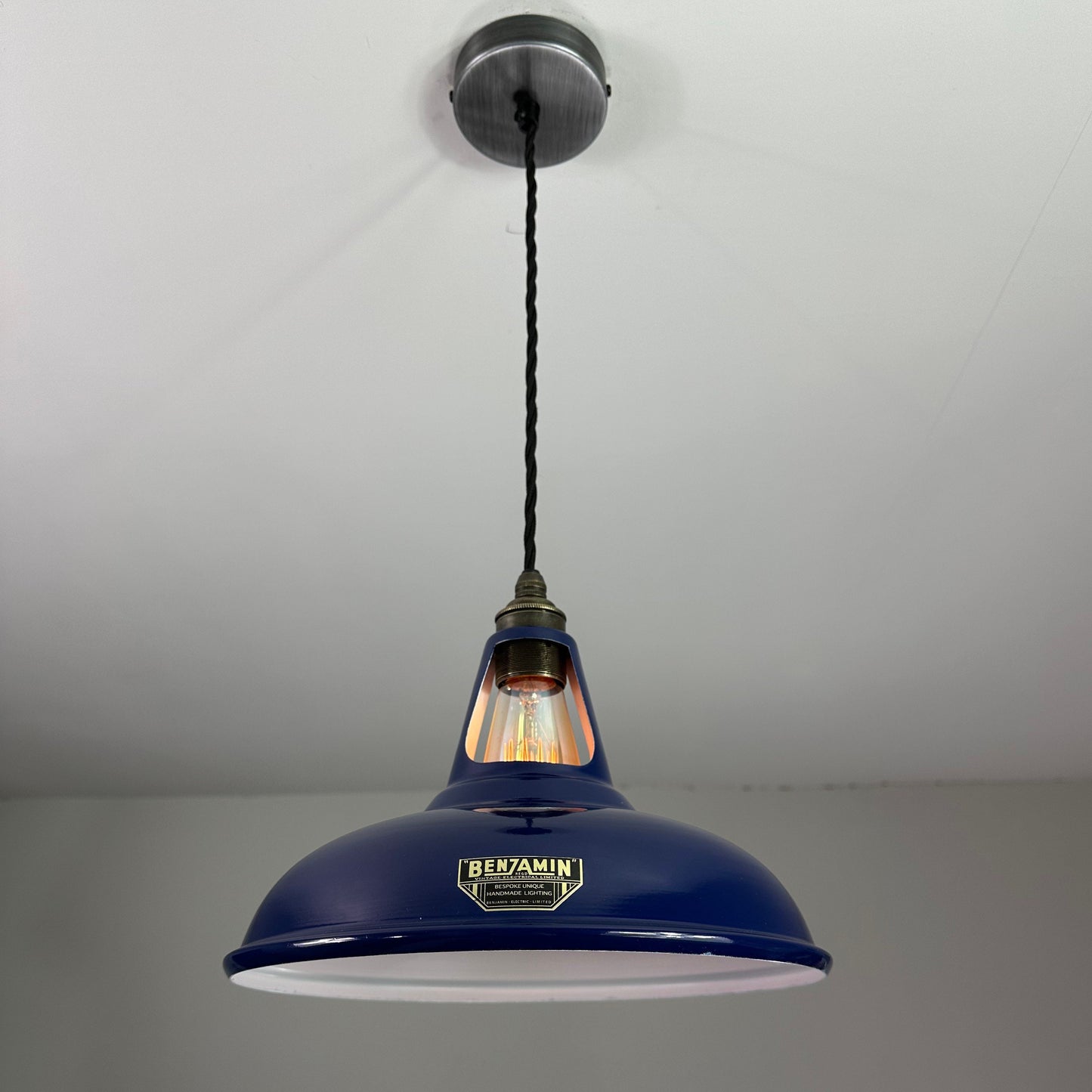 Cawston - Royal Blue Slotted Lampshade Pendant Set Light *Worn* - 11 Inch