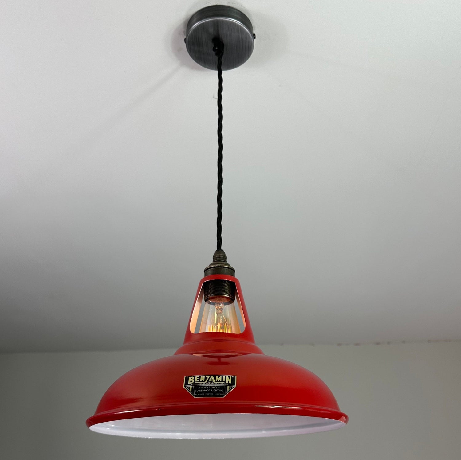 Cawston - British Red Slotted Lampshade Pendant Set Light *Worn* - 11 Inch