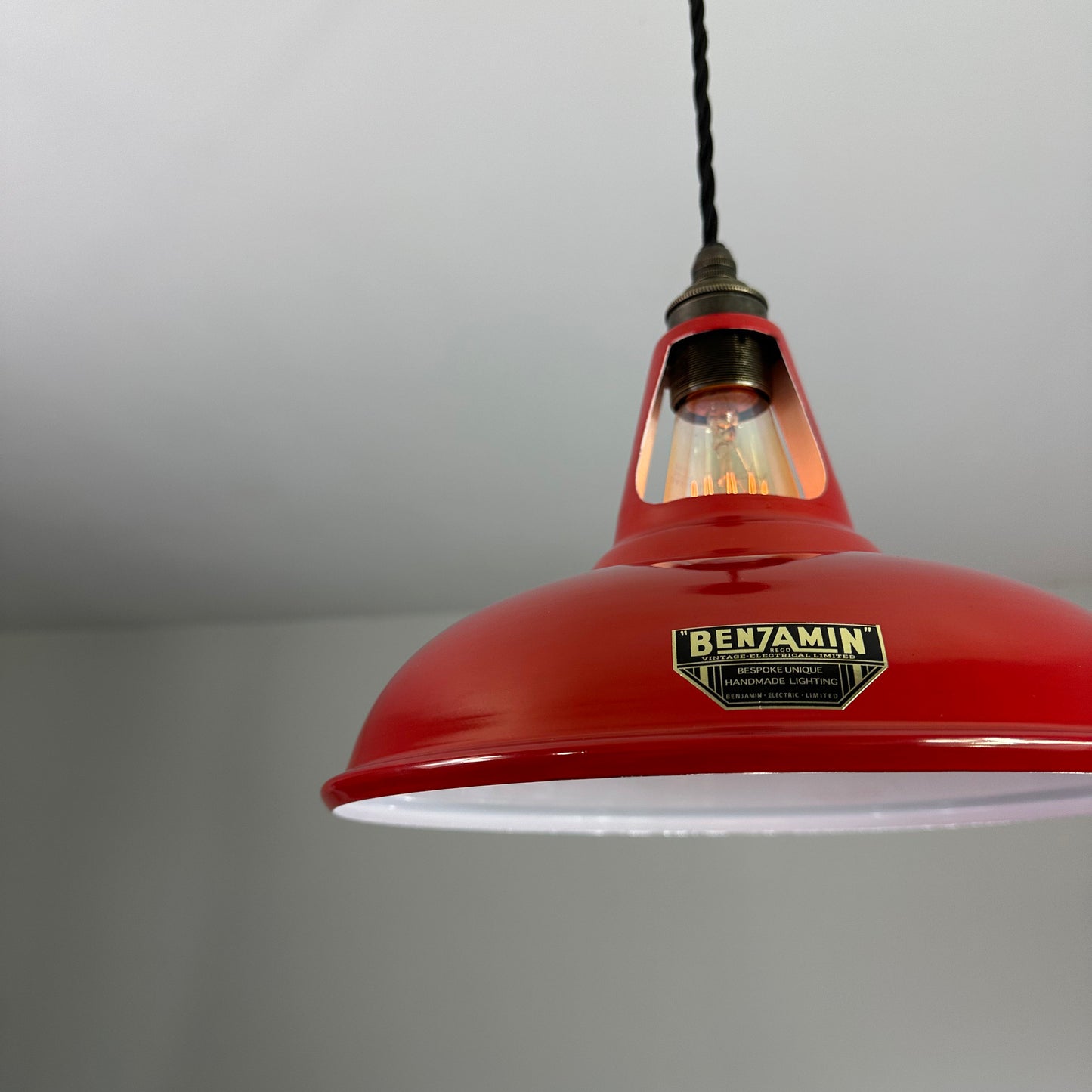 Cawston - British Red Slotted Lampshade Pendant Set Light *Worn* - 11 Inch