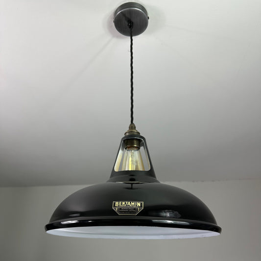 Cawston XL - Midnight Black Slotted Lampshade Pendant Set Light *Worn* - 14 Inch