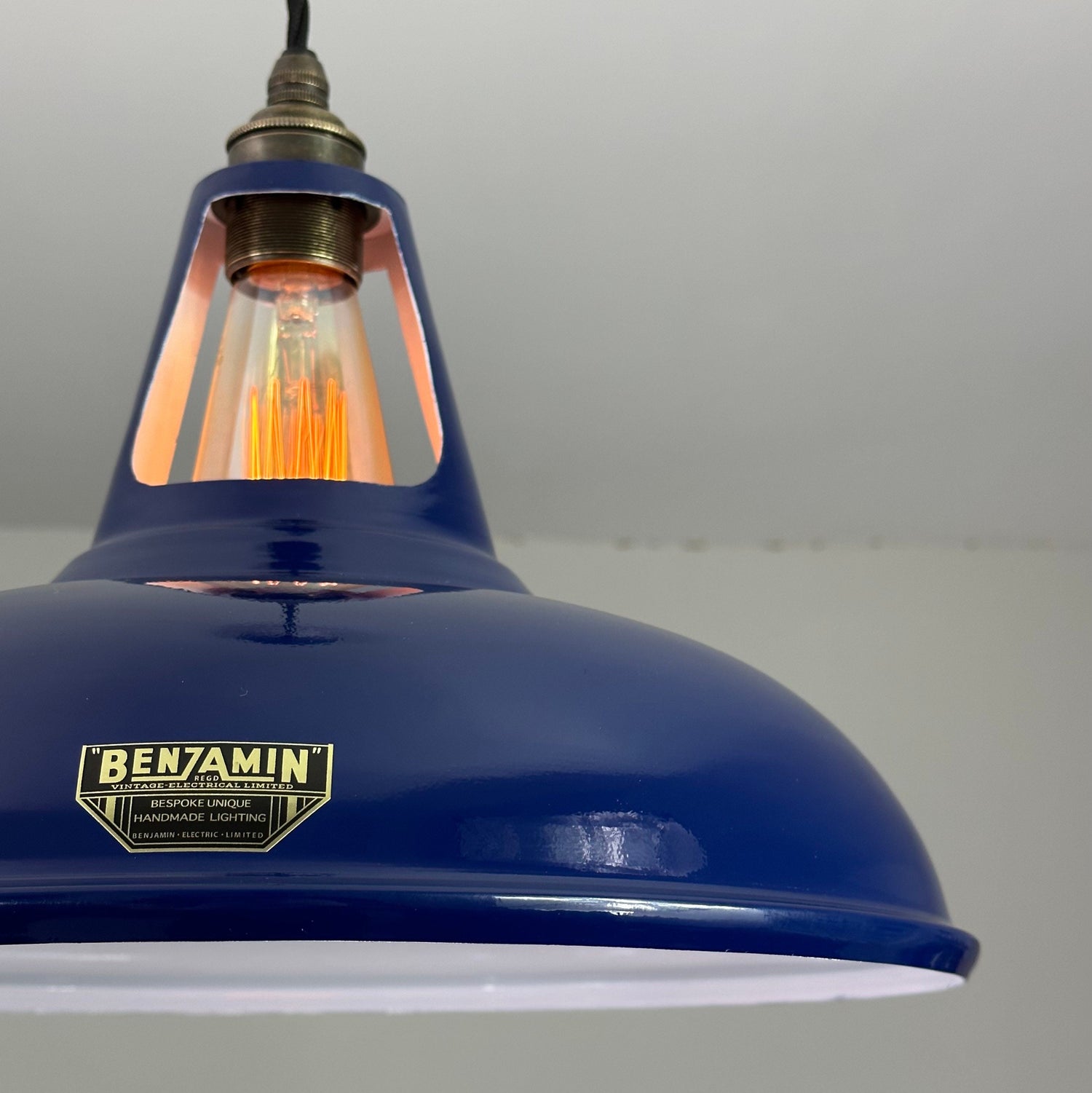 Cawston XL - Royal Blue Slotted Lampshade Pendant Set Light *Worn* - 14 Inch