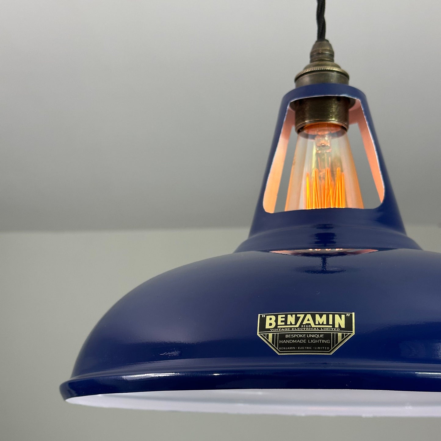 Cawston XL - Royal Blue Slotted Lampshade Pendant Set Light *Worn* - 14 Inch