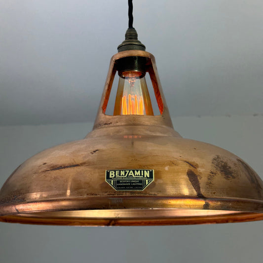 Cawston XL - Antique Copper Slotted Lampshade Pendant Set Light - 14 Inch