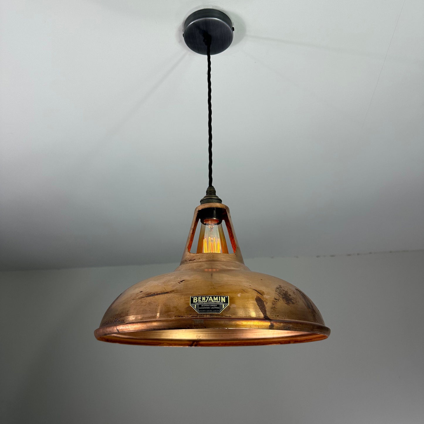 Cawston XL - Antique Copper Slotted Lampshade Pendant Set Light - 14 Inch