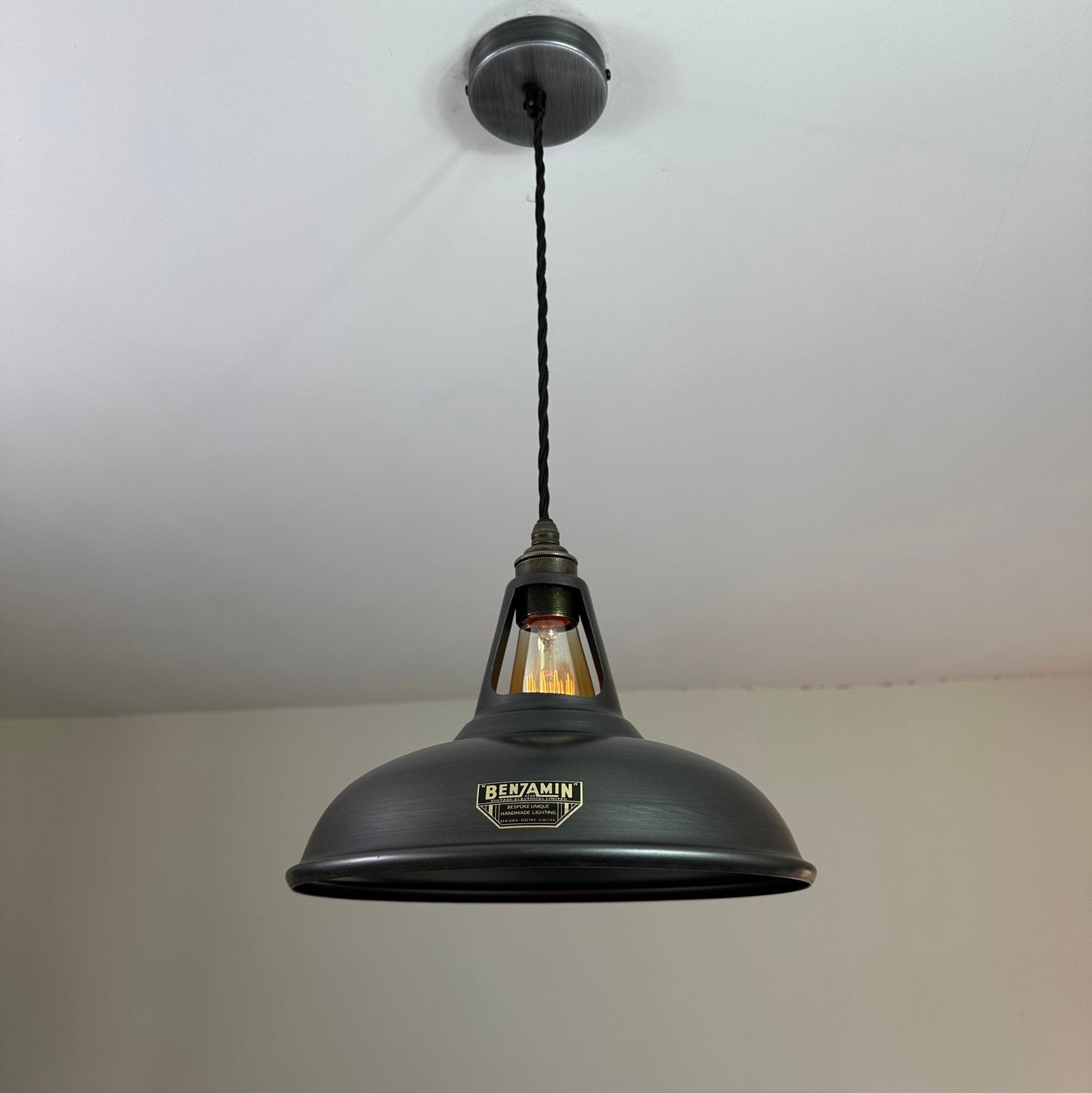 Cawston - Pewter Grey Slotted Lampshade Pendant Set Light - 11 Inch